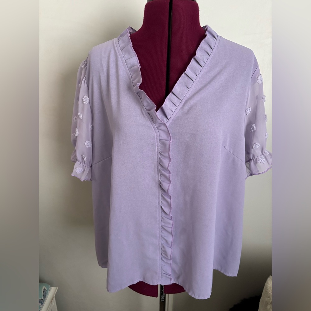 Excellent condition SHEIN Lavender Ruffle Trim Blouse, Size 2XL